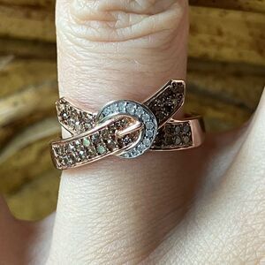 Natural Champagne Diamond Sterling Silver Buckle Ring Size 8
